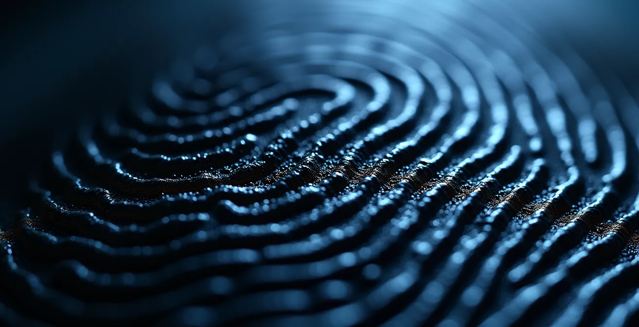 Macro-opname van vingerafdruk patroon in abstract licht