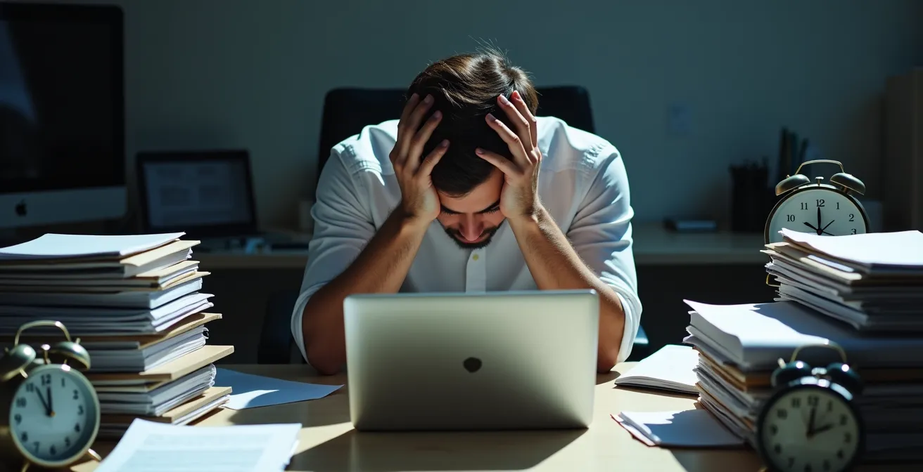 Visuele metafoor voor digitale stress en mentale overbelasting