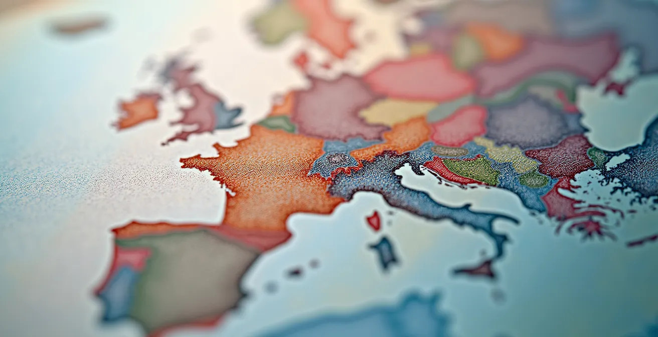 Abstracte visualisatie van internationale fiscale data-uitwisseling tussen landen