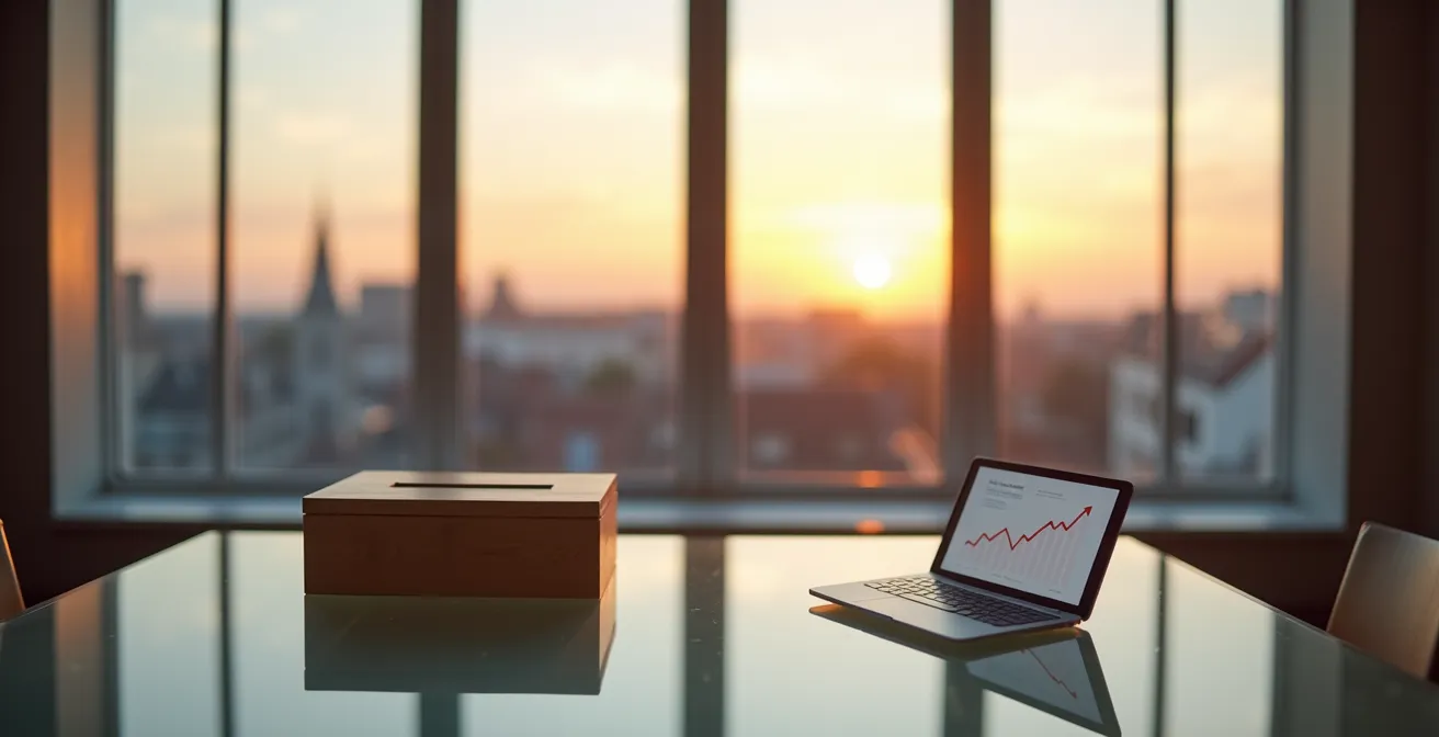 Weegschaal met sociale impact symbolen in evenwicht