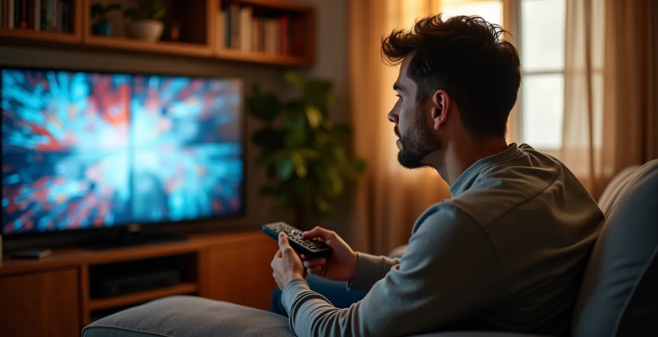 Persoon die TV-instellingen aanpast met testbeeld op scherm