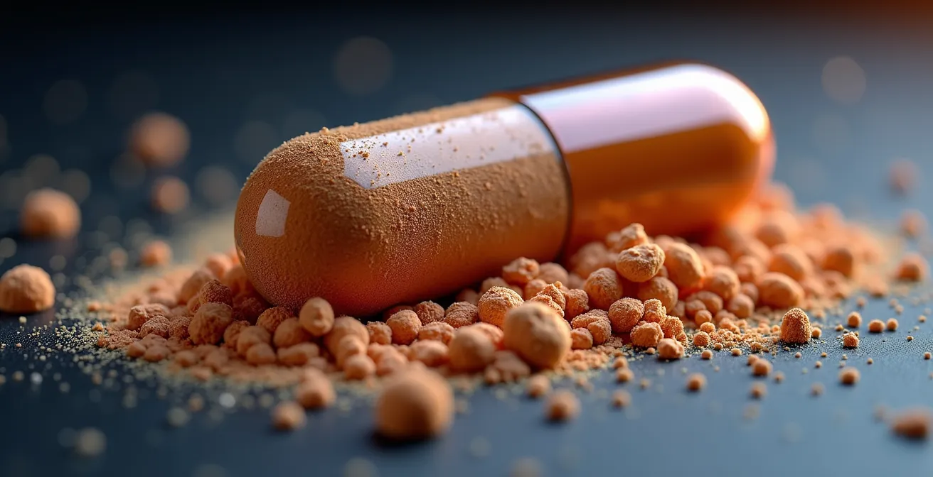 Close-up analyse van supplementetiket met vulstoffen