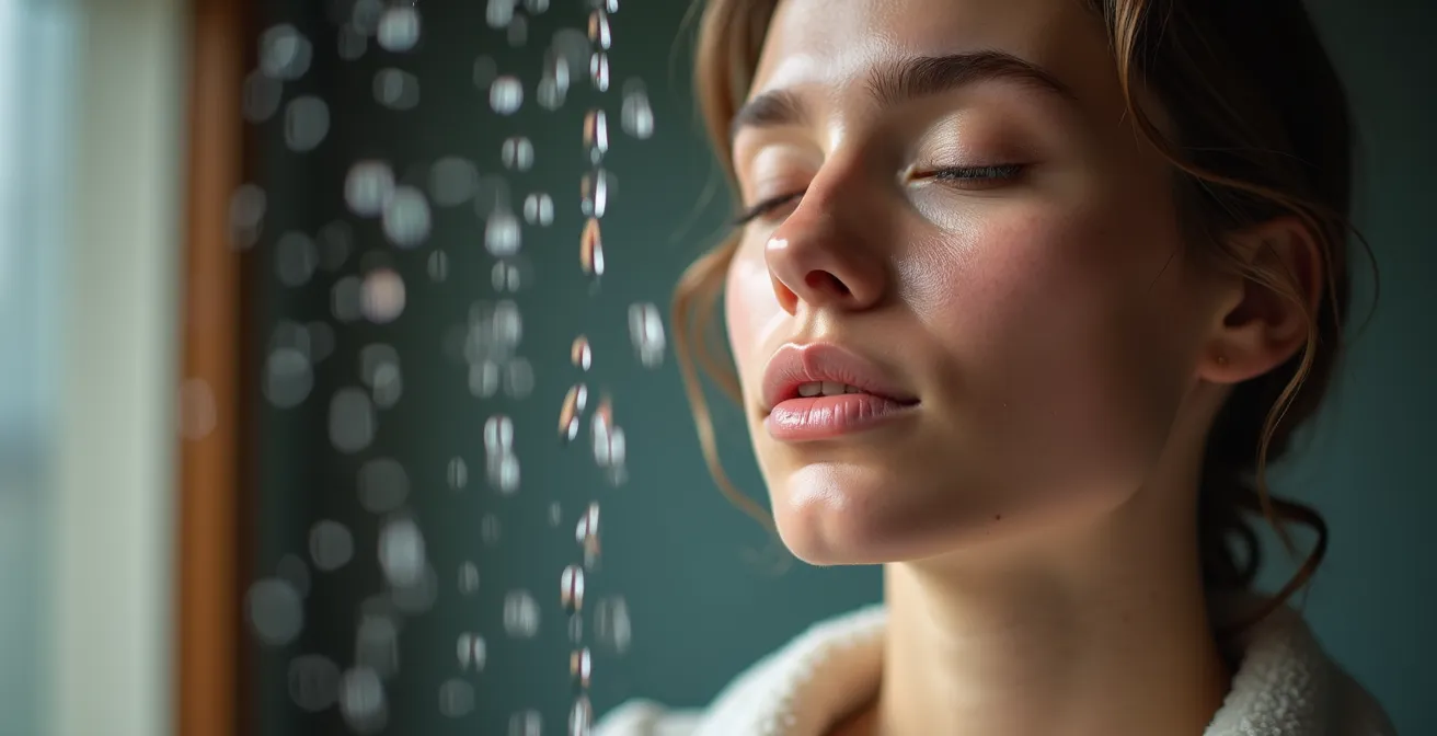 Persoon onder koude douche als onderdeel van gezonde leefstijl