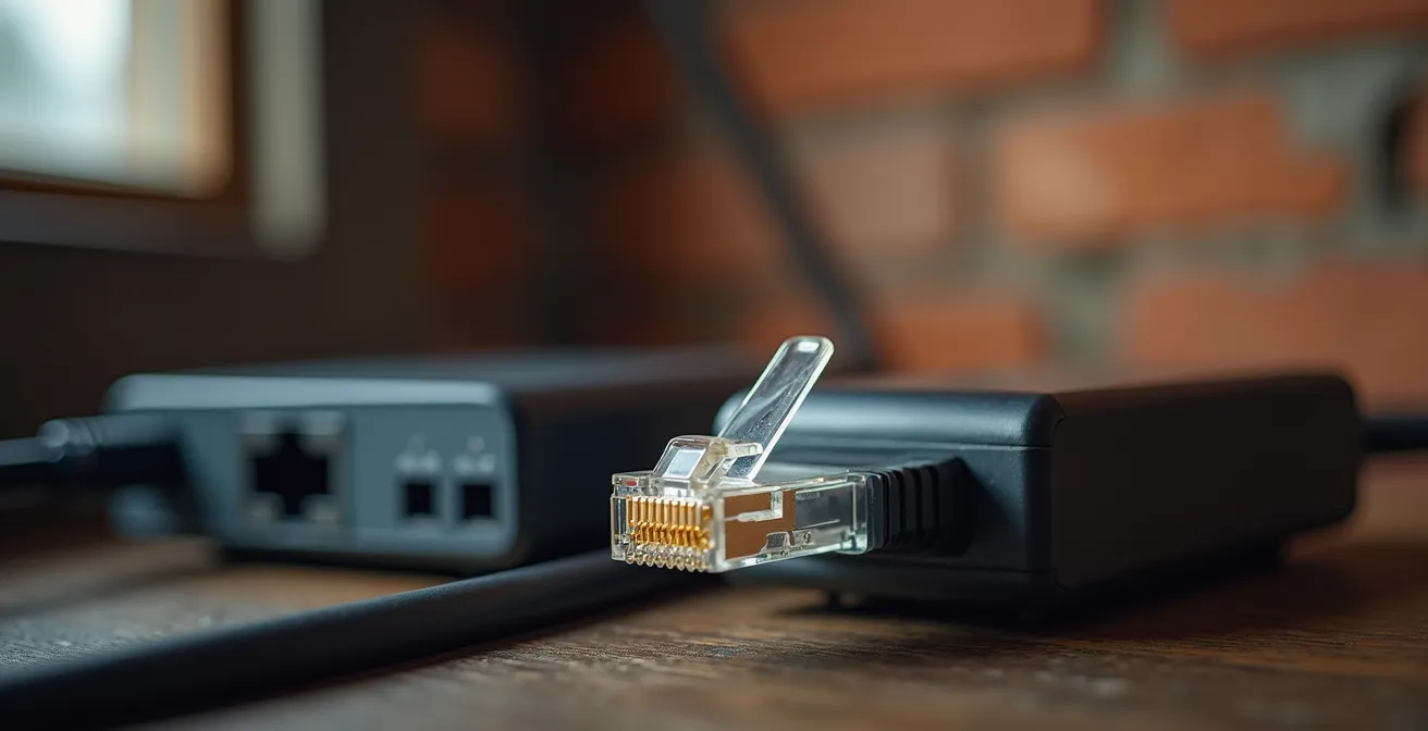 Doorsnede van Belgisch huis met netwerkinfrastructuur