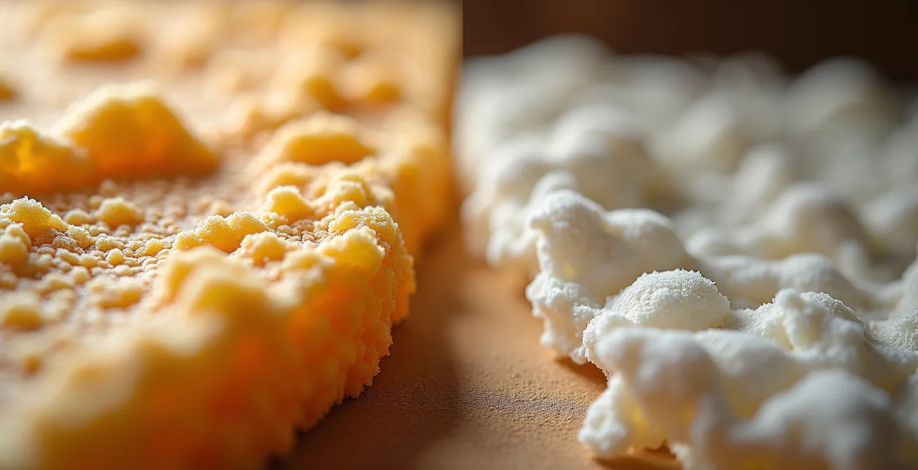 Macro-opname van isolatiemateriaal met zichtbare textuur en laagstructuur