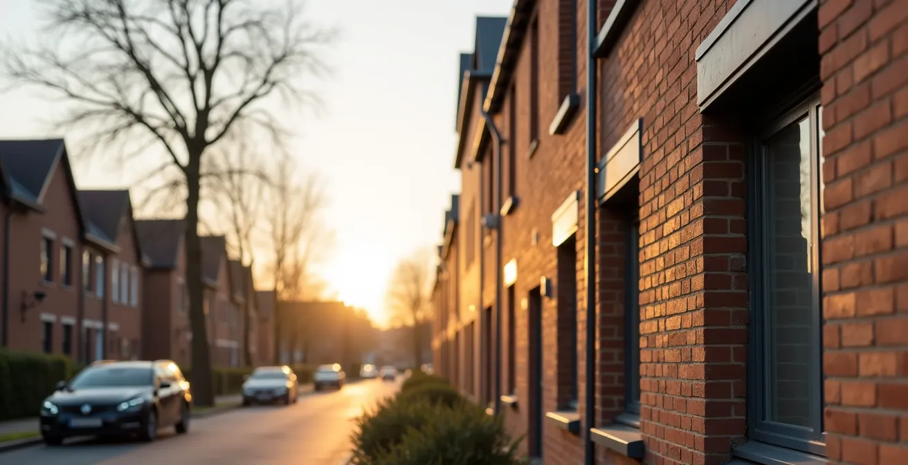 Moderne ventilatieroosters geïntegreerd boven nieuwe ramen met driedubbel glas in Belgische bakstenen gevel