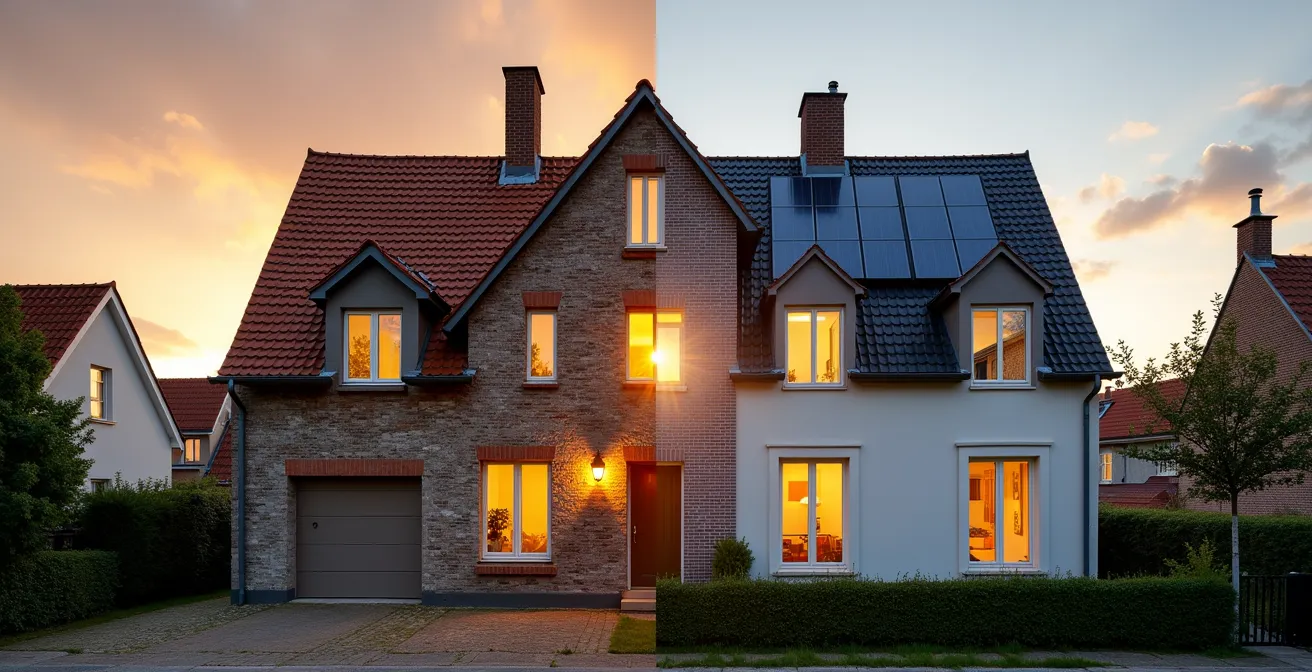 Modern gerenoveerde Vlaamse woning met zonnepanelen die de waardestijging toont